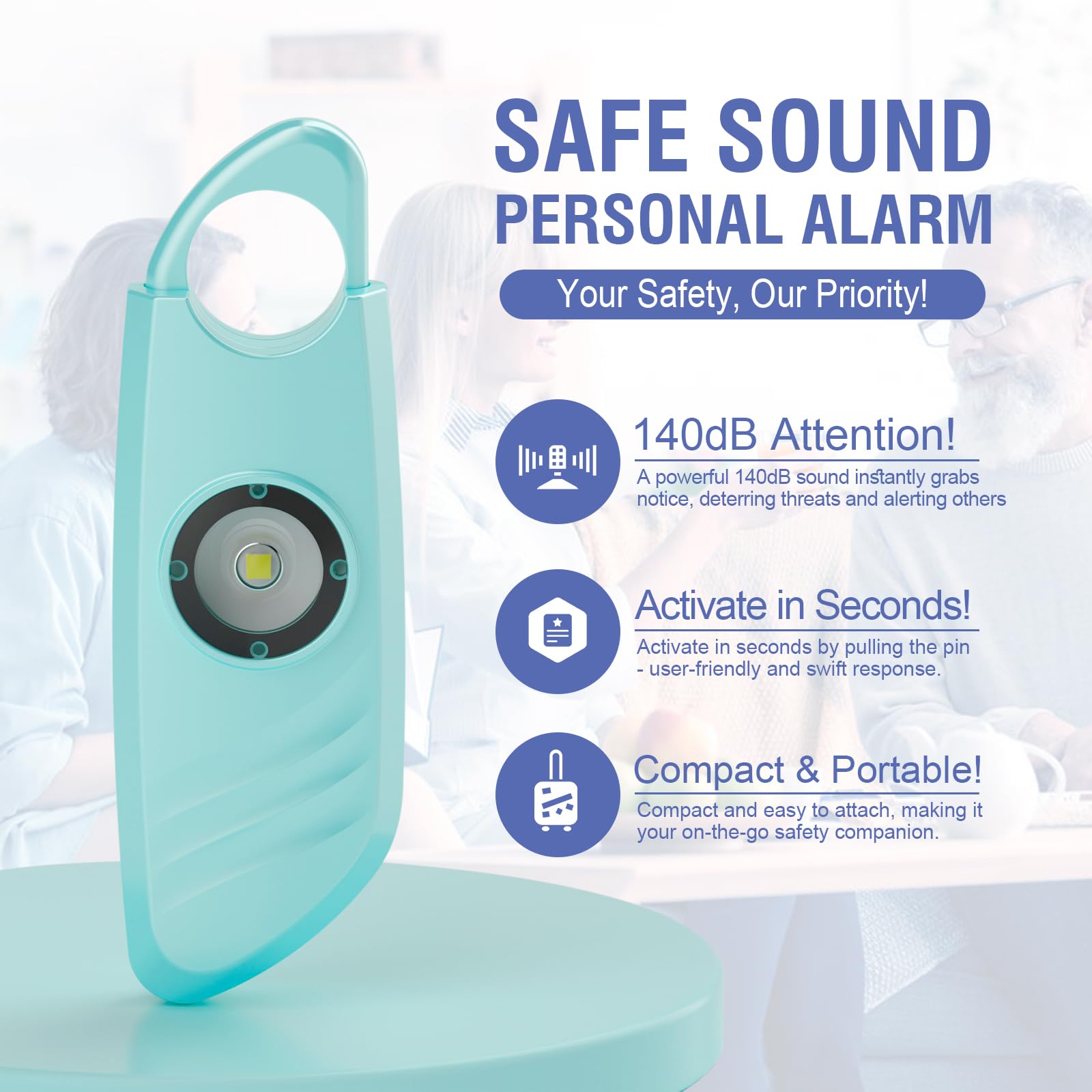 Safe Sound Personal Alarm, 2 Pack 140Db Siren, Strobe Light Key Chain, Safety Devices For Women, Men, Children, Elderly